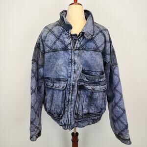 Vintage 90s Vaqo Mens Puff Denim Coat XL Mock Neck Diamond Stitching Baggy
